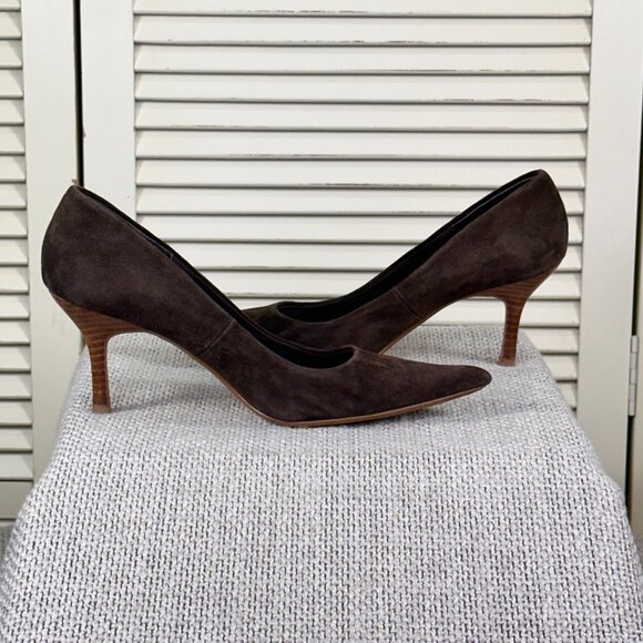 Steve Madden Excitte Dark Brown Suede Leather Heels Pumps Shoes Women's Size 6.5 - Picture 7 of 8